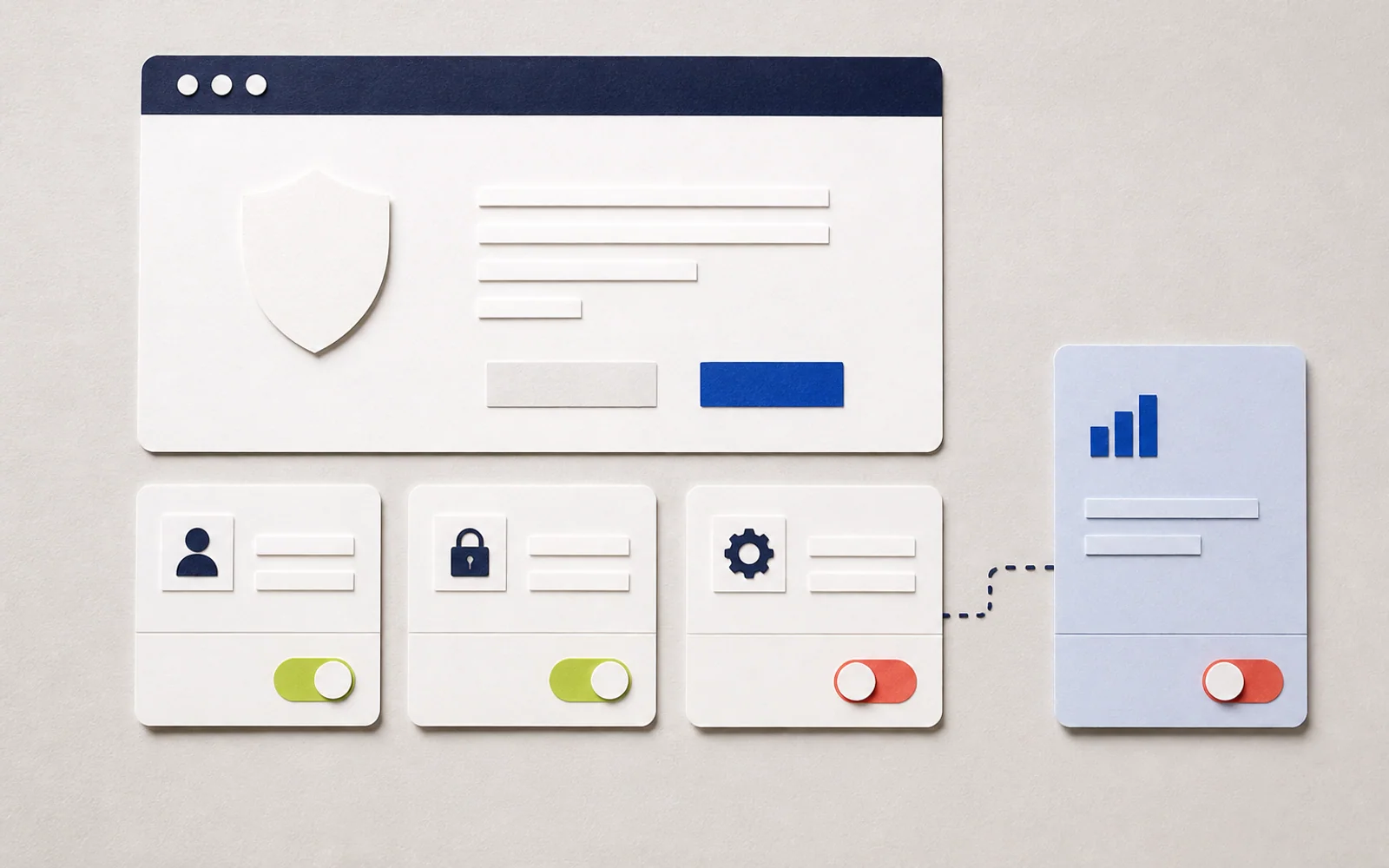 Paper browser and preference controls arranged on a light surface
