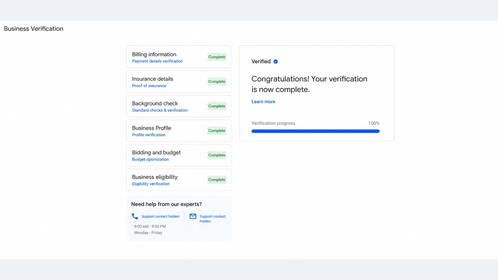 Anonymized business verification checklist based on the supplied reference